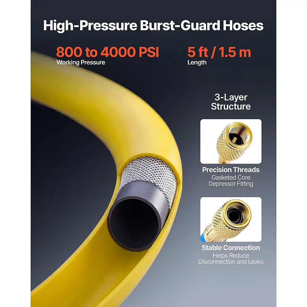 VEVOR Σετ Πολλαπλών Μετρητών Κλιματισμού για Ψυκτικά R134a R404A R1234yf R22, 4 Δρόμων με Σωλήνες 1.5μ, Προσαρμογείς, Ταχυσύνδεσμους, Βαλβίδες για Συντήρηση & Φόρτιση Αυτοκινήτων JXLMB4TLDSTXOAEMC001V0