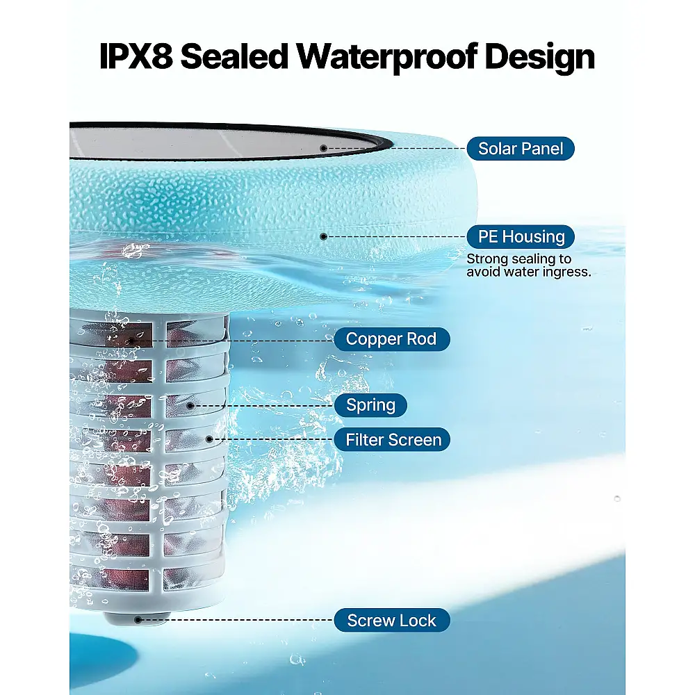 VEVOR Ηλιακός Ιονιστής Πισίνας με Χαλκό, Έως 170343 Λίτρα, Αυτόματος Πλωτός Καθαριστής & Φίλτρο TYNYCLZFSQDHDJNV9001V0