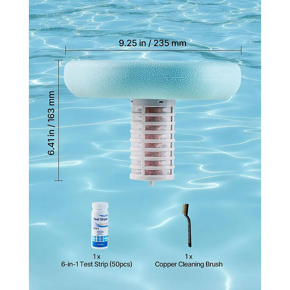 VEVOR Ηλιακός Ιονιστής Πισίνας με Χαλκό, Έως 170343 Λίτρα, Αυτόματος Πλωτός Καθαριστής & Φίλτρο TYNYCLZFSQDHDJNV9001V0