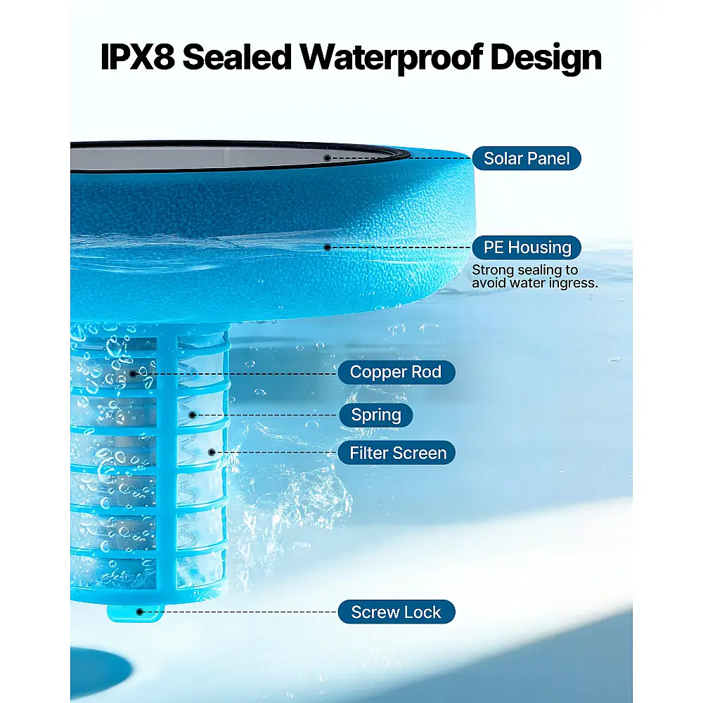 VEVOR Ηλιακός Ιονιστής Πισίνας με Χαλκό για Χωρητικότητα έως 170343 Λίτρα TYNYCLZFSQDHOGJV5001V0