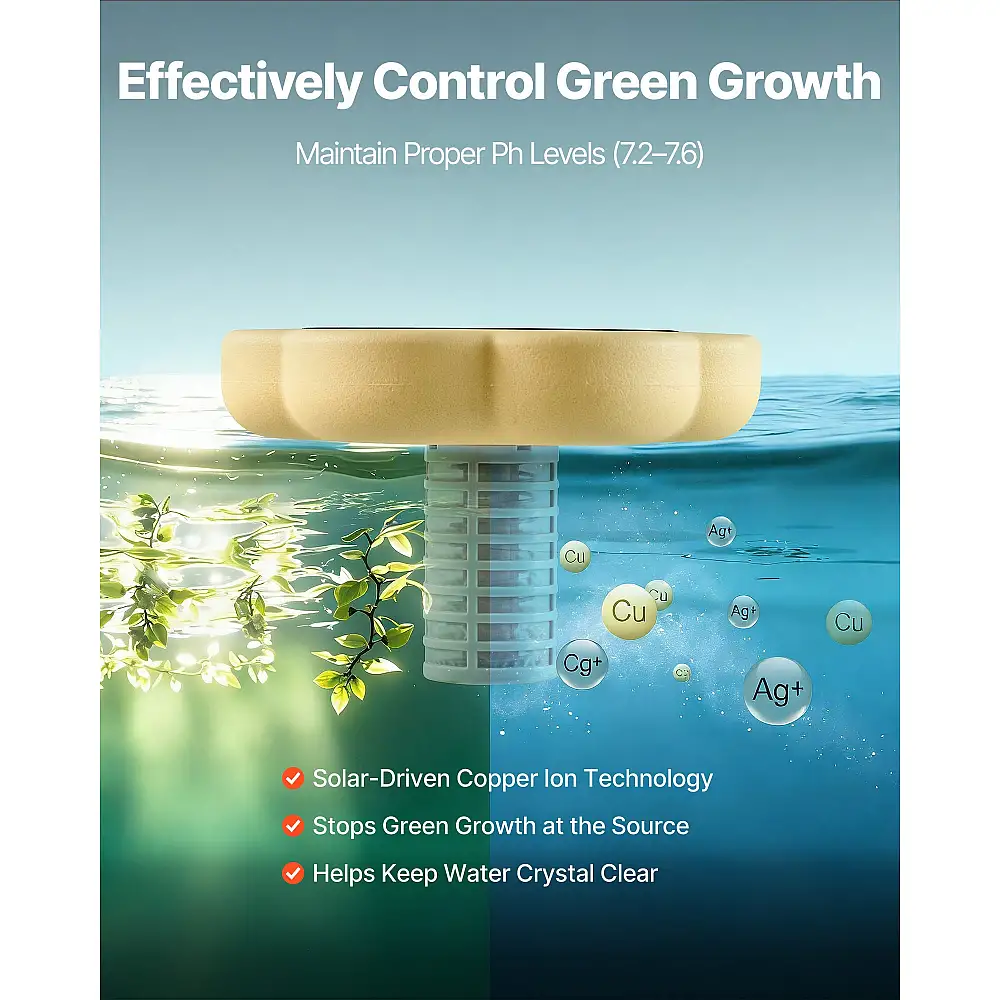 VEVOR Ηλιακός Ιονιστής Πισίνας, Χαλκός έως 170343 L, Αυτόματος Καθαριστής & Καθαρισμός Νερού Χωρίς Χλώριο TYNYCLZFSQDHQ59ZZ001V0