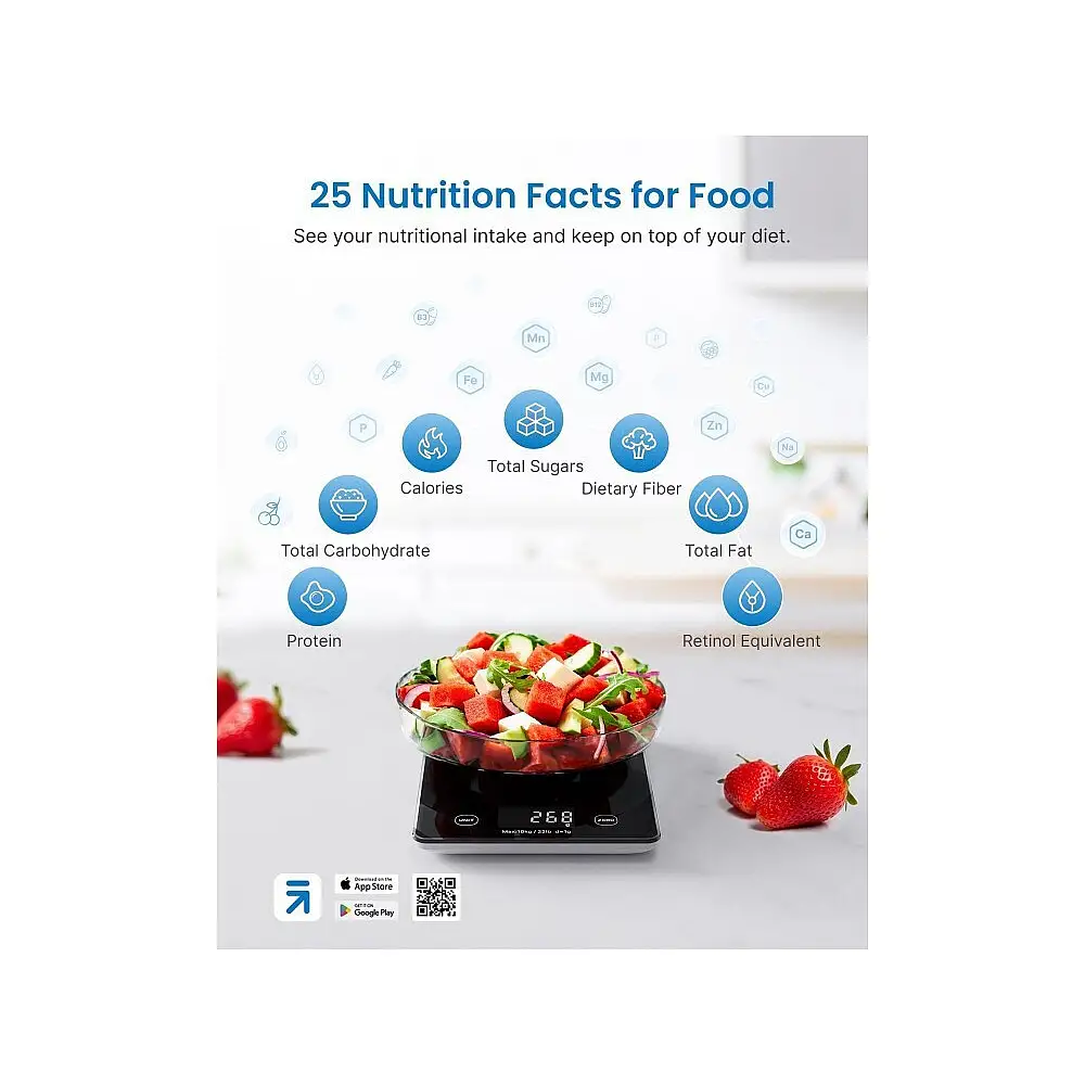 Renpho Ψηφιακή Ζυγαριά Κουζίνας 1gr/10kg Μαύρη R-T001-BK