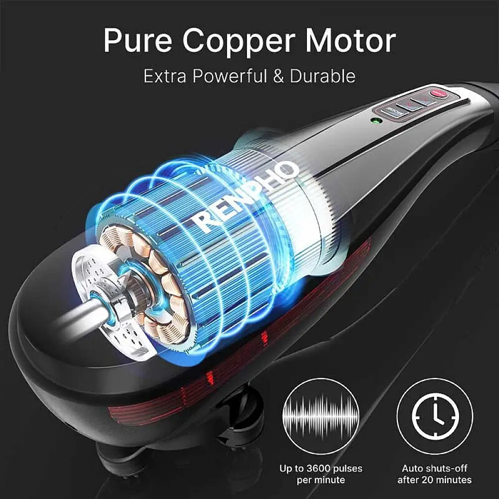 Renpho Επαναφορτιζόμενη Συσκευή Μασάζ Χειρός με 4 Κεφαλές Μαύρη RF-EM2018C-BK