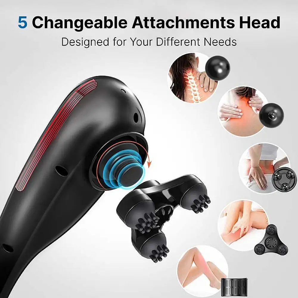 Renpho Επαναφορτιζόμενη Συσκευή Μασάζ Χειρός με 4 Κεφαλές Μαύρη RF-EM2018C-BK