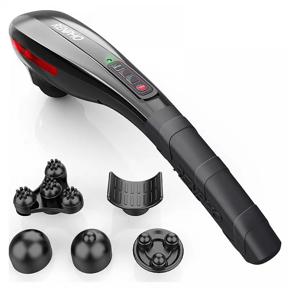 Renpho Επαναφορτιζόμενη Συσκευή Μασάζ Χειρός με 4 Κεφαλές Μαύρη RF-EM2018C-BK