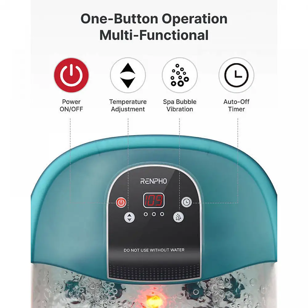 Renpho Συσκευή Μασάζ Ποδιών Ποδόλουτρο με Θέρμανση, Φυσαλίδες και Σετ Πεντικιούρ 5τμχ - Έως 45 Νούμερο R-X002-GN