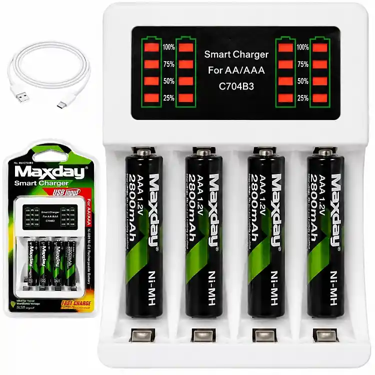 Verk Group  MAXDAY Φορτιστής Μπαταριών AA/AAA USB-C με 4 Επαναφορτιζόμενες AAA Μπαταρίες 5907451391242