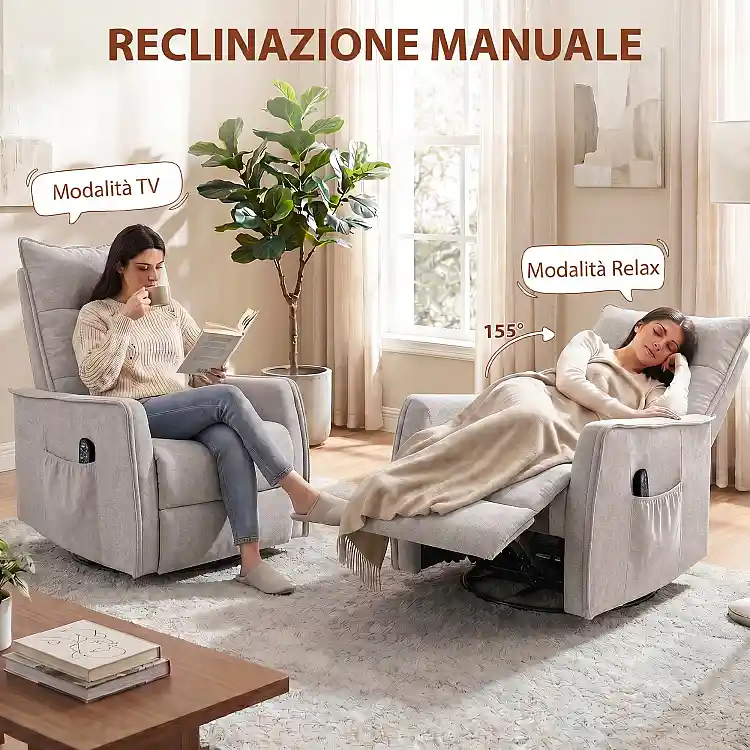 HOMCOM Πολυθρόνα Relax με Μασάζ και Ανάκλιση, με Τηλεχειριστήριο και Υποπόδιο, 71x93x99 εκ., Γκρι Ανοιχτό, Σενίλ 700-205V90LG