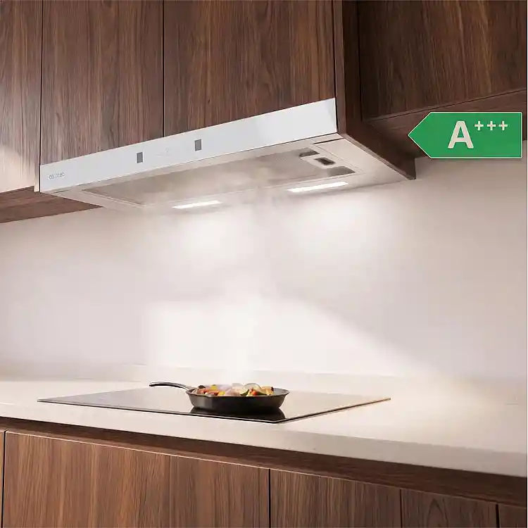 CECOTEC Τηλεσκοπικός Απορροφητήρας 70 εκ., Bolero Flux TLT 704400 Glass White A+++ 431,2 m³/h, Λευκός Γυάλινος, Inox, DC Motor, Touch Control, Booster, με Φίλτρα Άνθρακα για Ανακυκλοφορία CEC-110287