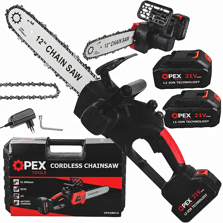 Verk Group Αλυσοπρίονο Μπαταρίας Brushless 12" 21V με 2 Μπαταρίες 3Ah OPEX TOOLS, Λαδιέρα & Βαλίτσα Μεταφοράς 5907451391440
