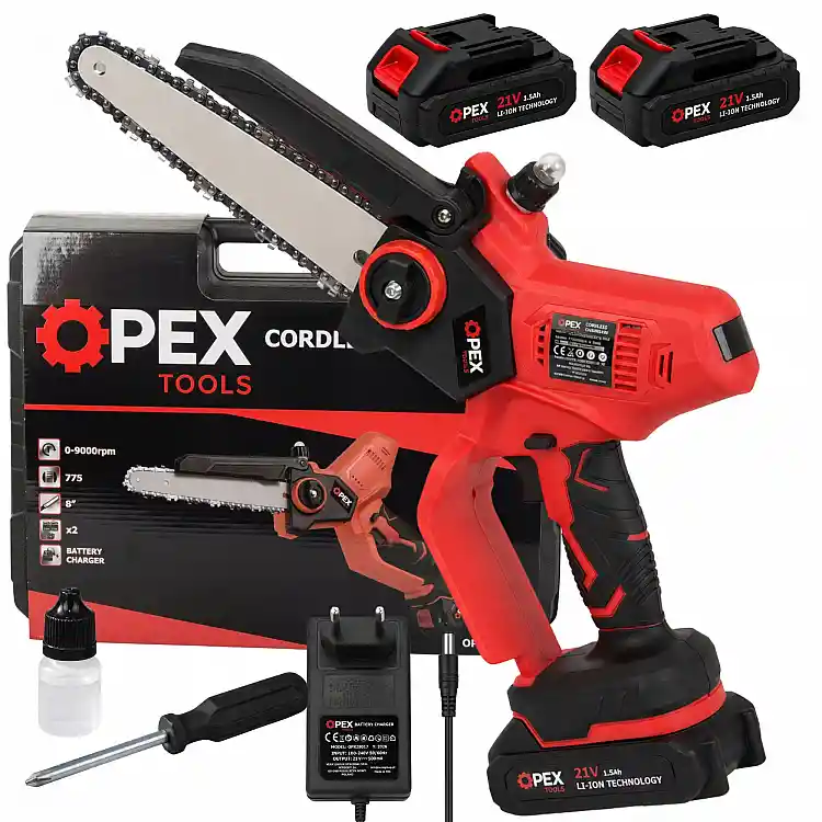 Verk Group Αλυσοπρίονο Μπαταρίας 21V με Λάμα 8" OPEX TOOLS, 2 Μπαταρίες, Φορτιστή & Βαλίτσα Μεταφοράς 5907451391426