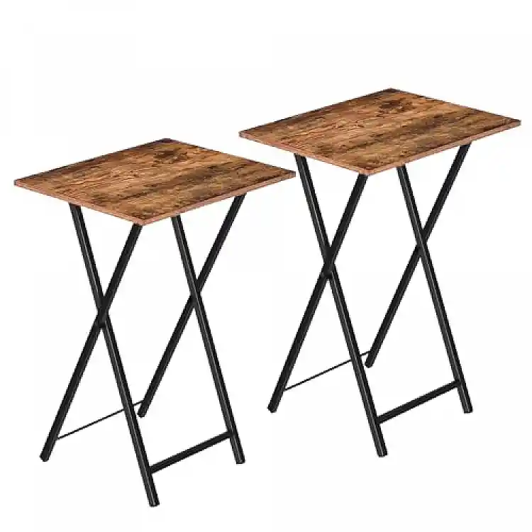 HOOBRO Αναδιπλούμενο Βοηθητικό Τραπεζάκι TV Tray 2 τεμαχίων, Βιομηχανικό Στυλ, Σκούρο Καφέ/Μαύρο, 48x36x65,5 εκ. EBF25BZ01