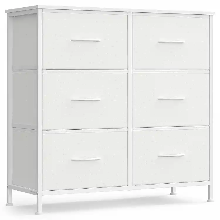 SONGMICS Κομότα με 6 Συρτάρια από Ύφασμα, Λευκή, 76.7x30x74.7cm LGS123WH01
