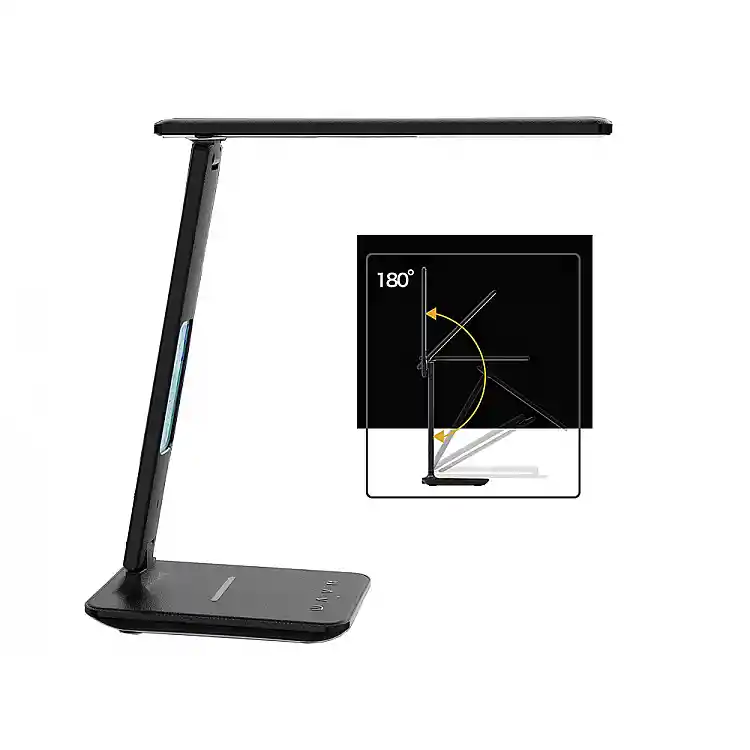 Verk Επιτραπέζιο Φωτιστικό LED 5W με Ασύρματη Φόρτιση Qi, USB, Ρολόι και 5 Επίπεδα Φωτεινότητας Μαύρο 5907451331040-Black