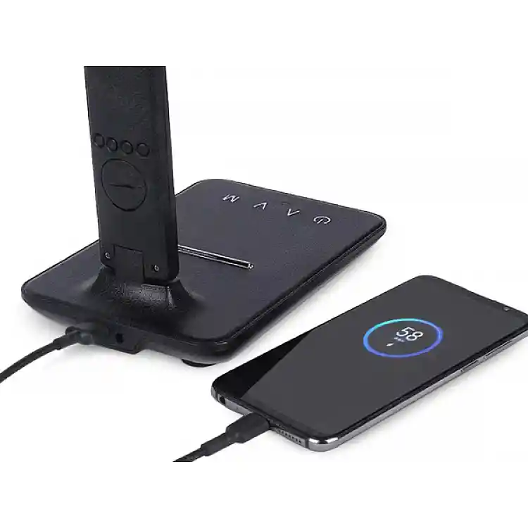 Verk Group Επιτραπέζιο Φωτιστικό LED 5W με Ασύρματη Φόρτιση Qi, USB, Ρολόι και 5 Επίπεδα Φωτεινότητας Λευκό