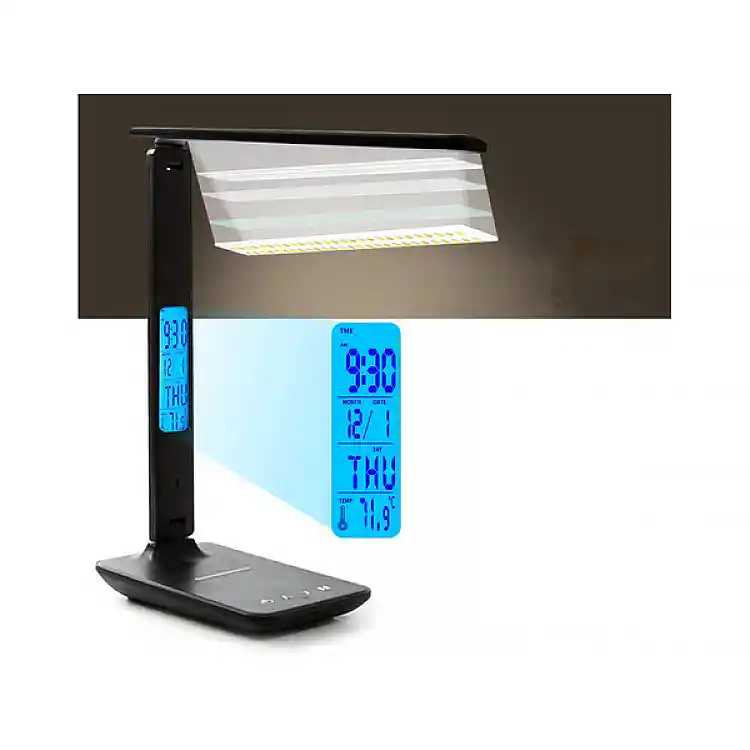 Verk Group Επιτραπέζιο Φωτιστικό LED 5W με Ασύρματη Φόρτιση Qi, USB, Ρολόι και 5 Επίπεδα Φωτεινότητας Λευκό
