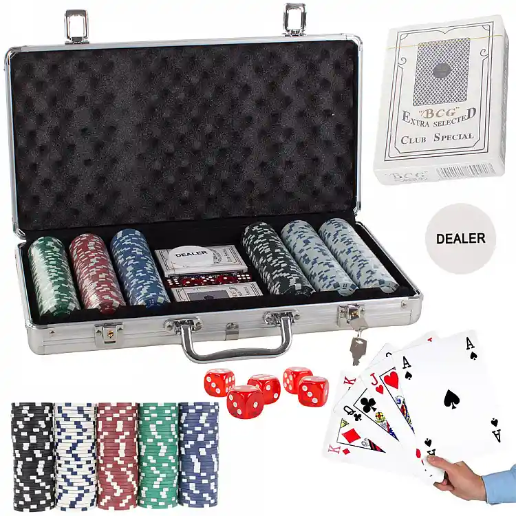 Verk Group Σετ Πόκερ Texas Hold'em 300 Μάρκες με 2 Τράπουλες, 5 Ζάρια & Βαλιτσάκι Αλουμινίου 5907451330104