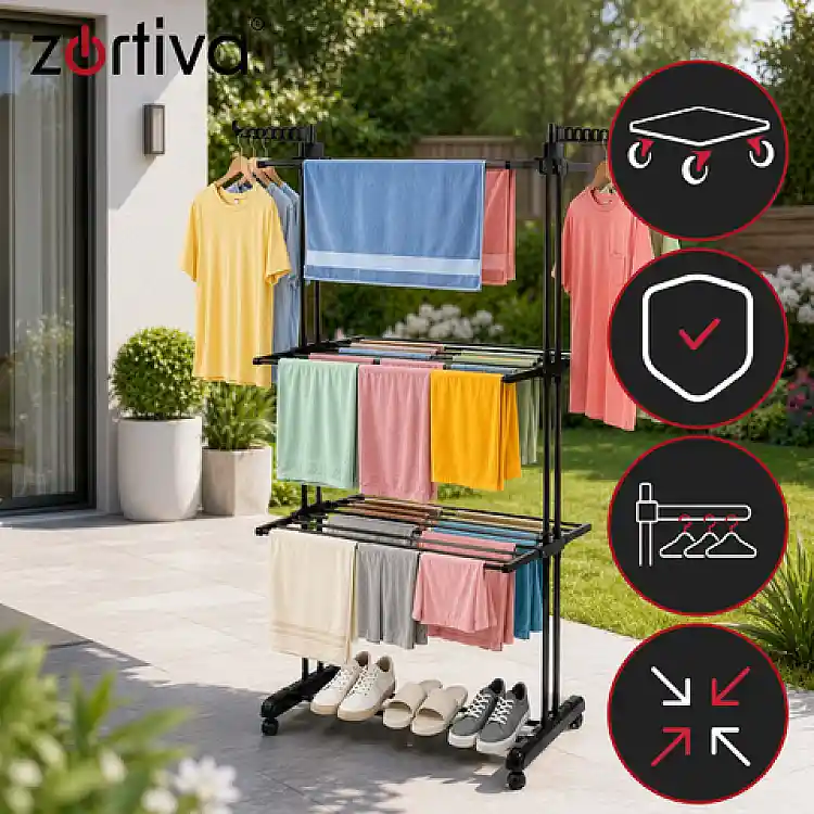 Zortiva Πτυσσόμενη Κάθετη Απλώστρα Ρούχων Zortiva XXL με Ρόδες 27129