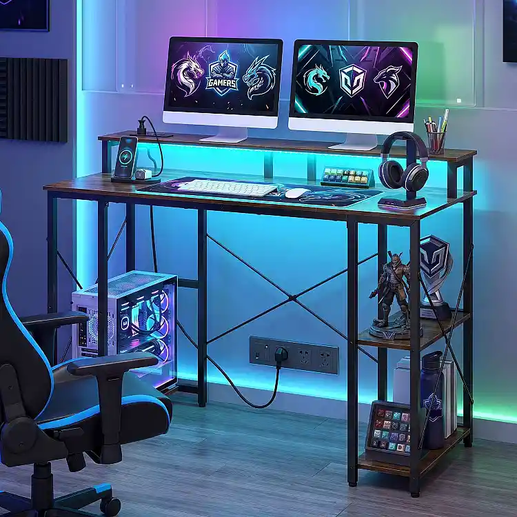 Costway Γραφείο Gaming 87 x 50 x 120 cm με LED και Σταθμό Φόρτισης JV14502DE-CF