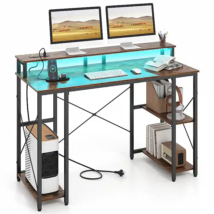 Costway Γραφείο Gaming 87 x 50 x 120 cm με LED και Σταθμό Φόρτισης JV14502DE-CF