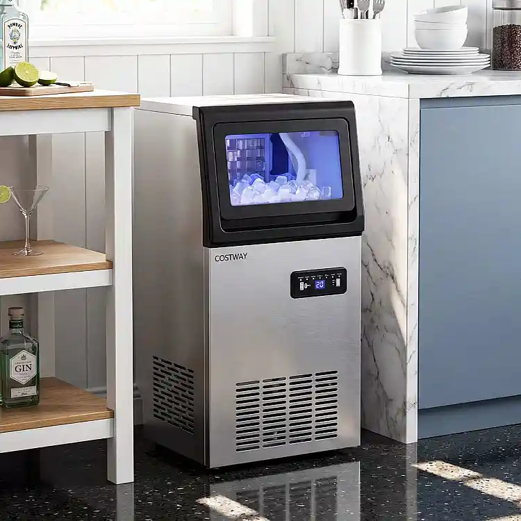 Costway Παγομηχανή Δαπέδου 50 kg/24h με Κάδο 11 kg, 71,5 x 35 x 33,5 cm Τετράγωνοι Παγωμένοι Κύβοι EP25965DE
