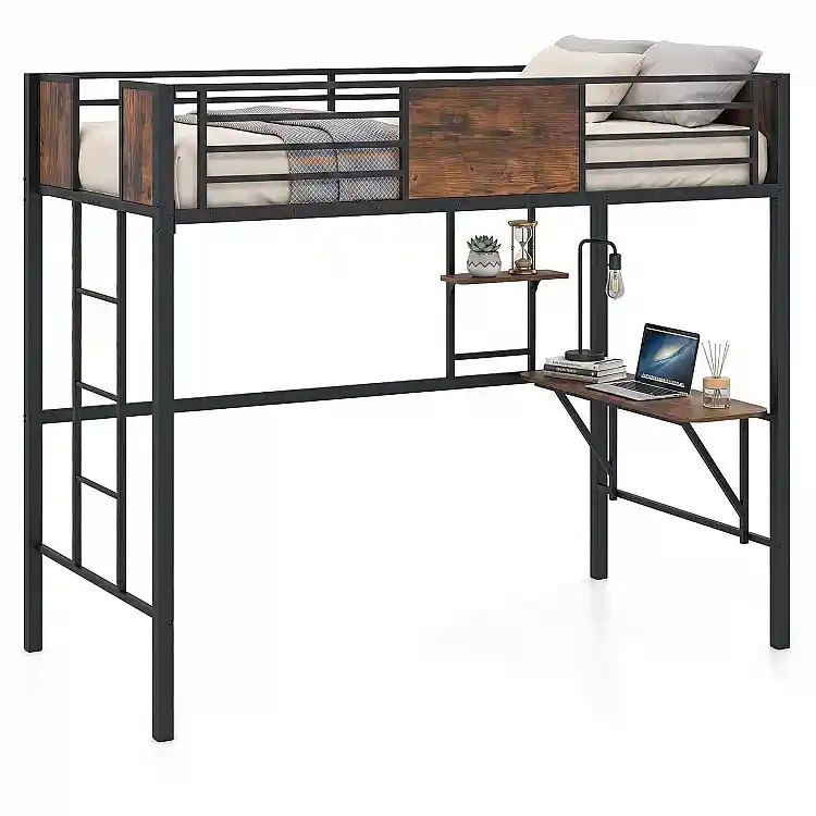 Costway Μεταλλική Κουκέτα Πατάρι 174 x 94 x 208 cm με Γραφείο και Ράφια HU11316CF-T