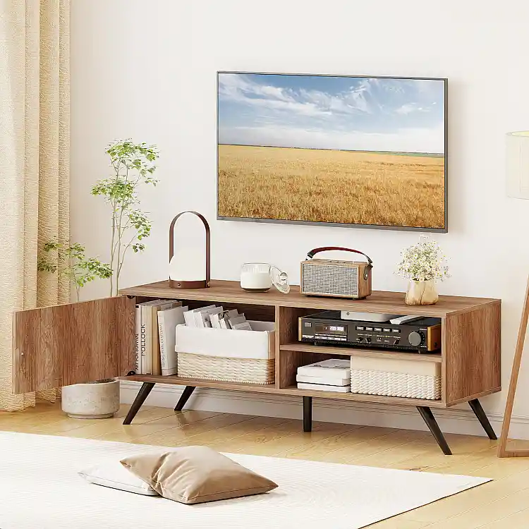 Costway Έπιπλο TV έως 55" με Ράφια και Ντουλάπι, Mid-Century Modern HV10875OA