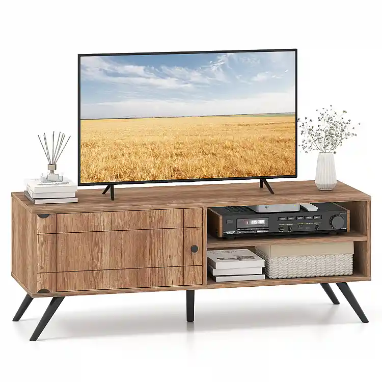 Costway Έπιπλο TV έως 55" με Ράφια και Ντουλάπι, Mid-Century Modern HV10875OA