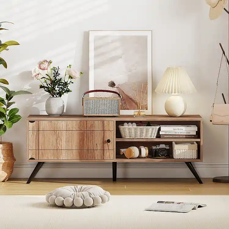 Costway Έπιπλο TV έως 55" με Ράφια και Ντουλάπι, Mid-Century Modern HV10875OA