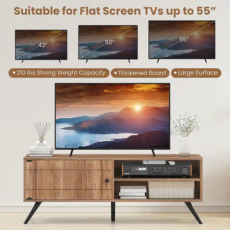 Costway Έπιπλο TV έως 55" με Ράφια και Ντουλάπι, Mid-Century Modern HV10875OA