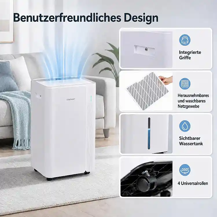 Costway Αφυγραντήρας 20L/24ωρο με Wi‑Fi, 4L, για 30 τ.μ., 50 x 23,5 x 30,5 cm ES10719DE-WH