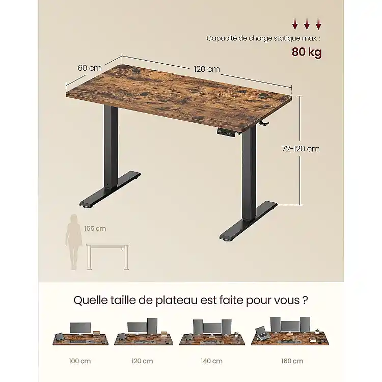 VASAGLE Ηλεκτρικό γραφείο ρυθμιζόμενου ύψους 120 x 60 x 72-120 εκ. LSD312KD03