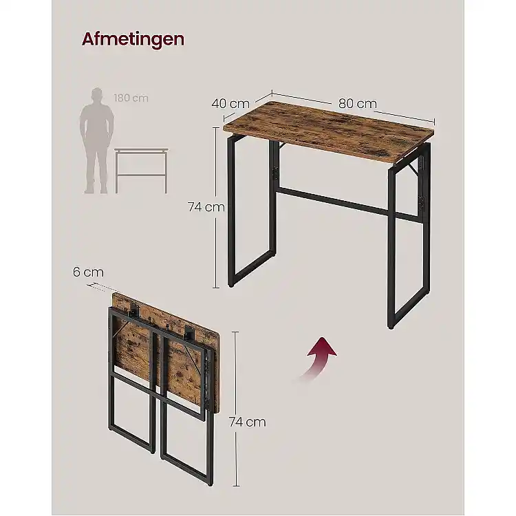 VASAGLE Πτυσσόμενο Γραφείο Υπολογιστή 80 x40 x74 cm LWD151KD01