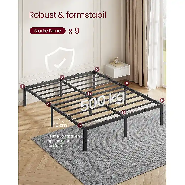 VASAGLE Μεταλλικό Κρεβάτι 140 x 200 cm με Αποθηκευτικό Χώρο, Μαύρο RMB134B01V1