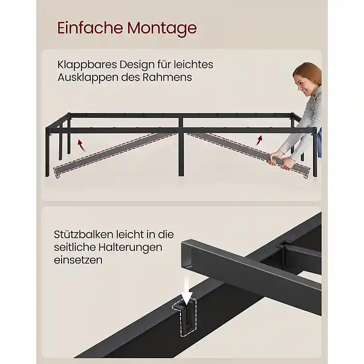 VASAGLE Μεταλλικό Κρεβάτι 140 x 200 cm με Αποθηκευτικό Χώρο, Μαύρο RMB134B01V1
