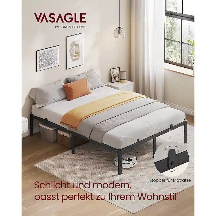 VASAGLE Μεταλλικό Κρεβάτι 140 x 200 cm με Αποθηκευτικό Χώρο, Μαύρο RMB134B01V1