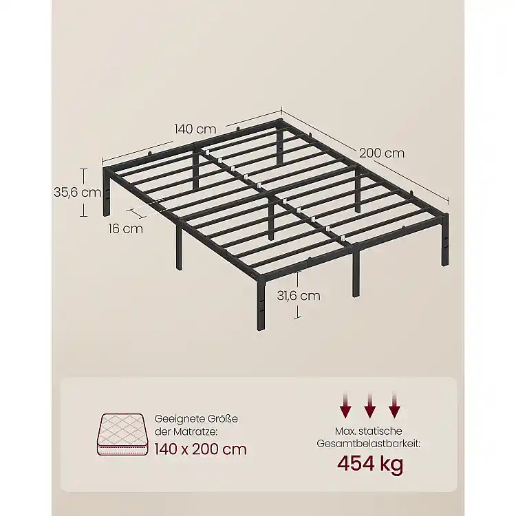VASAGLE Μεταλλικό Κρεβάτι 140 x 200 cm με Αποθηκευτικό Χώρο, Μαύρο RMB134B01V1