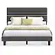 VASAGLE Διπλό κρεβάτι 140 x 190 cm με επενδυμένο κεφαλάρι, μεταλλικό και ξύλινο σκελετό, γκρι σχιστόλιθου RMB503G01