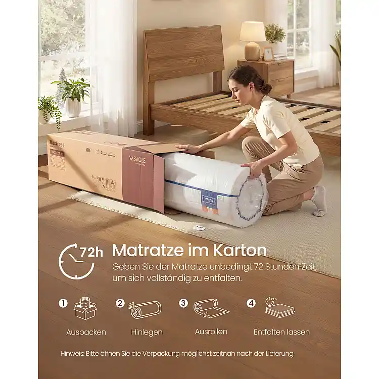 VASAGLE Στρώμα Μονό Gel Memory Foam 90 x 200 εκ., H3, 7 Ζωνών Στήριξης, 16 εκ. RMZ112W101