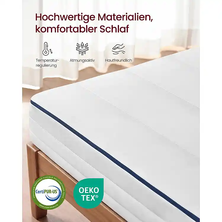 VASAGLE Στρώμα Μονό Gel Memory Foam 90 x 200 εκ., H3, 7 Ζωνών Στήριξης, 16 εκ. RMZ112W101