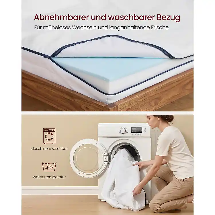 VASAGLE Στρώμα Διπλό 140x200 εκ. Gel Memory Foam, Μέτρια Σκληρότητα H3, 7 Ζωνών, με Αφαιρούμενο Πλενόμενο Κάλυμμα, 16 εκ., Λευκό 200x140x16cm RMZ114W101