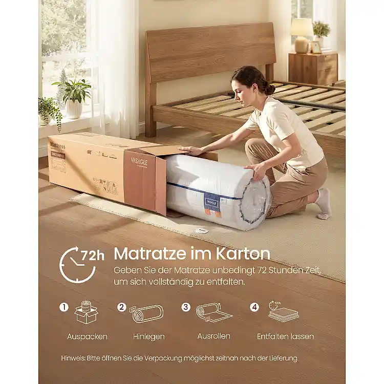 VASAGLE Στρώμα Διπλό 140x200 εκ. Gel Memory Foam, Μέτρια Σκληρότητα H3, 7 Ζωνών, με Αφαιρούμενο Πλενόμενο Κάλυμμα, 16 εκ., Λευκό 200x140x16cm RMZ114W101