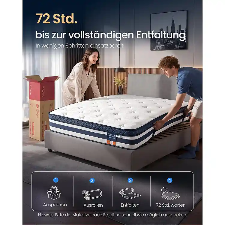 VASAGLE Στρώμα Pocket Spring με Gel Memory Foam 140 x 200 x 25 εκ. H3 7 Ζωνών Μπλε RMZ234Q101