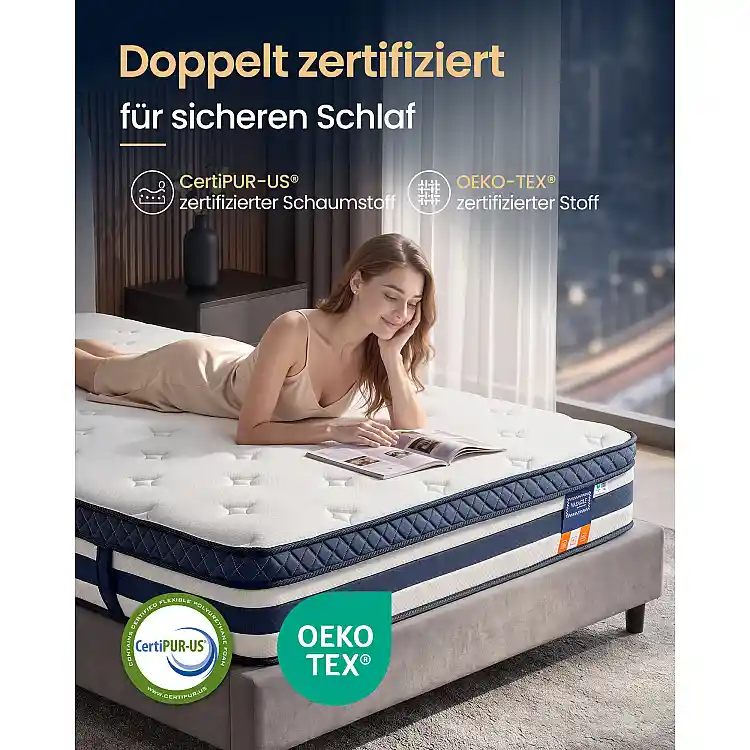 VASAGLE Στρώμα Pocket Spring με Gel Memory Foam 140 x 200 x 25 εκ. H3 7 Ζωνών Μπλε RMZ234Q101