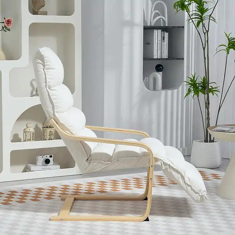 HOMCOM Πολυθρόνα Relax με Ξύλινο Σκελετό, Βελούδινη Επένδυση και Ρυθμιζόμενο Υποπόδιο, Κρεμ 83B-278V00CW