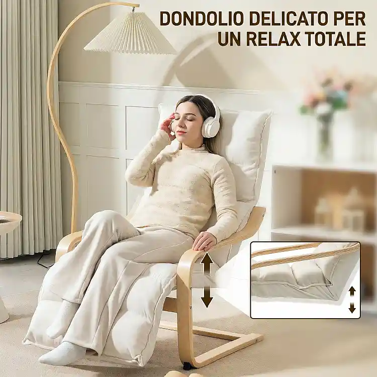 HOMCOM Πολυθρόνα Relax με Ξύλινο Σκελετό, Βελούδινη Επένδυση και Ρυθμιζόμενο Υποπόδιο, Κρεμ 83B-278V00CW