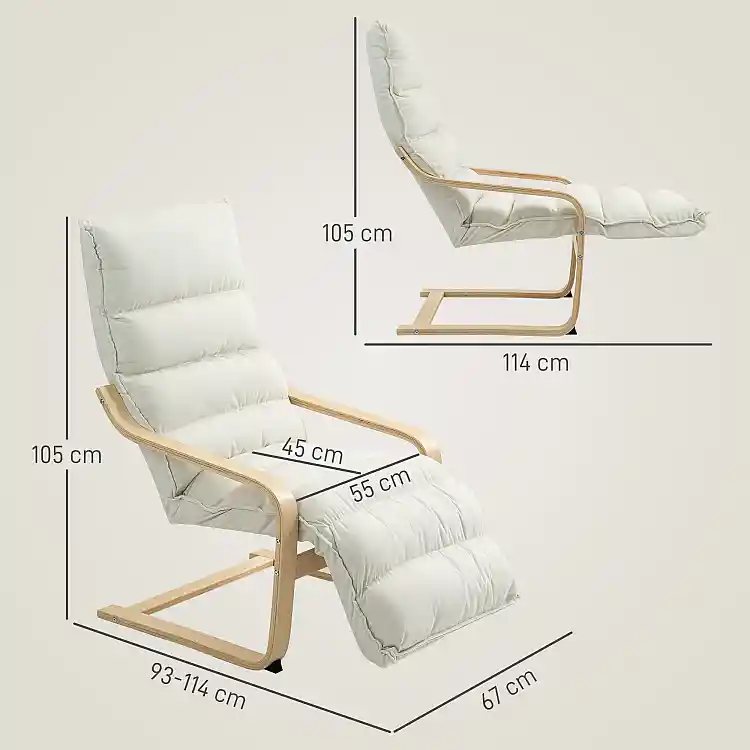 HOMCOM Πολυθρόνα Relax με Ξύλινο Σκελετό, Βελούδινη Επένδυση και Ρυθμιζόμενο Υποπόδιο, Κρεμ 83B-278V00CW