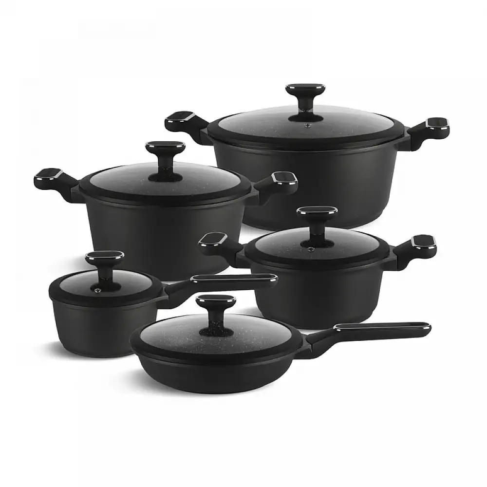 Σετ Μαγειρικών Σκευών με Αντικολλητική Κεραμική Μαρμάρινη Επίστρωση και Γυάλινα Καπάκια 10 τμχ Edenberg EB-5631