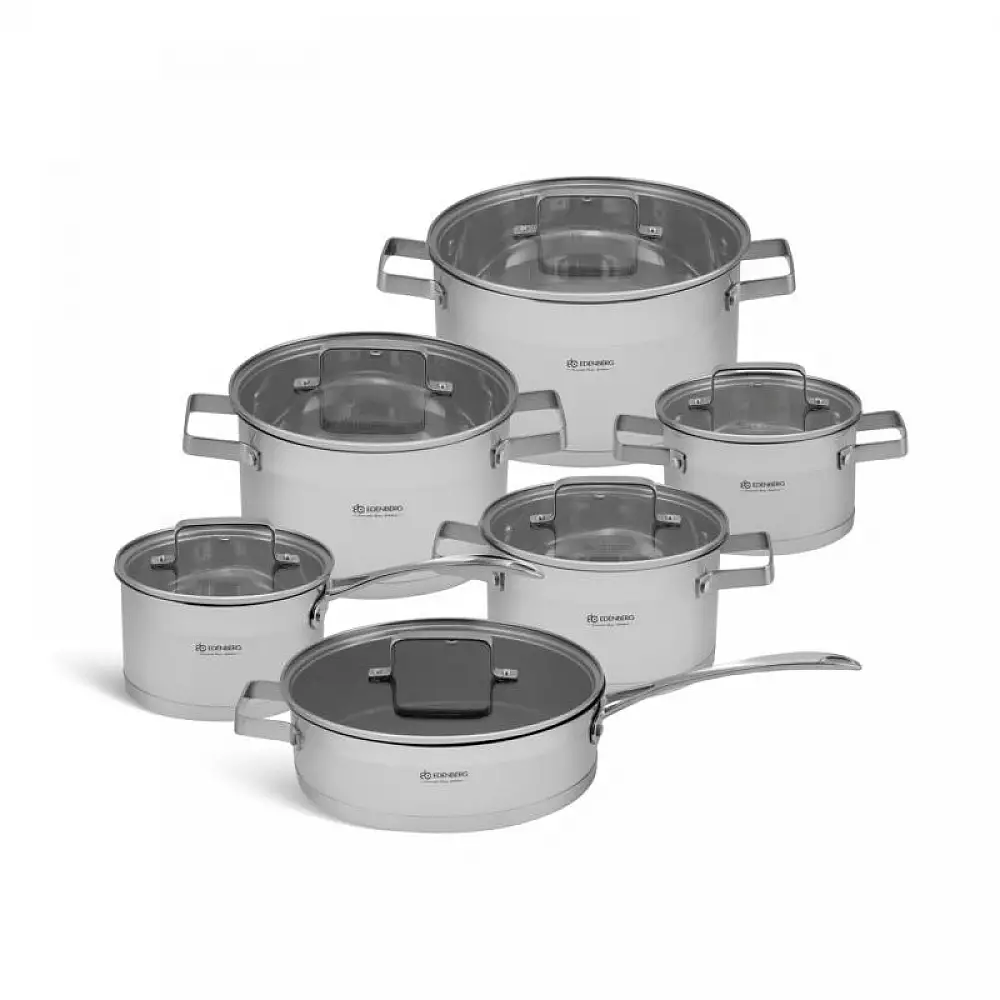 Σετ Μαγειρικών Σκευών από Ανοξείδωτο Ατσάλι 12 τμχ Χρώματος Ασημί Edenberg EB-4067