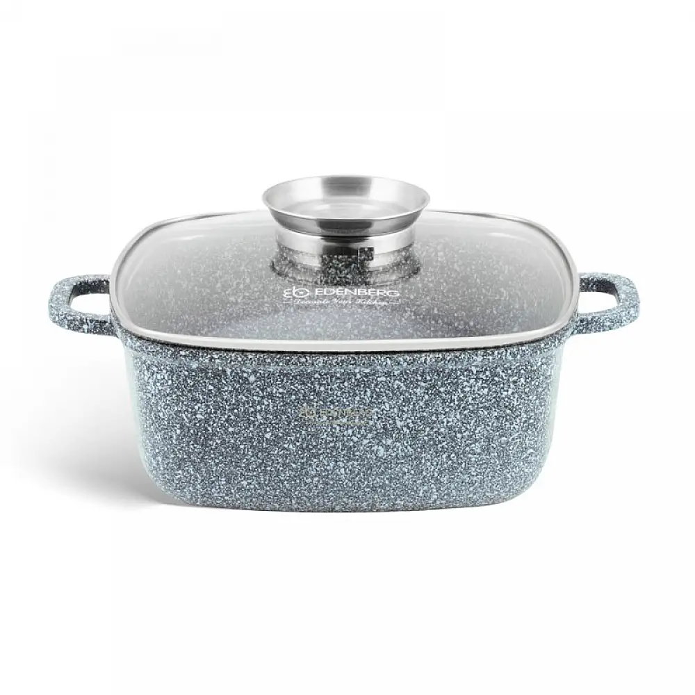 Αντικολλητική Τετράγωνη Κατσαρόλα 24 cm με Κεραμική-Γρανίτη Επίστρωση και Γυάλινο Καπάκι 4.4 Lt Edenberg EB-8002